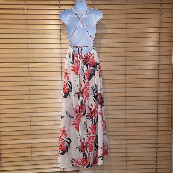 Simplee Floral Print Backless Wrap Slit Slip Dress - Picture 10 of 13